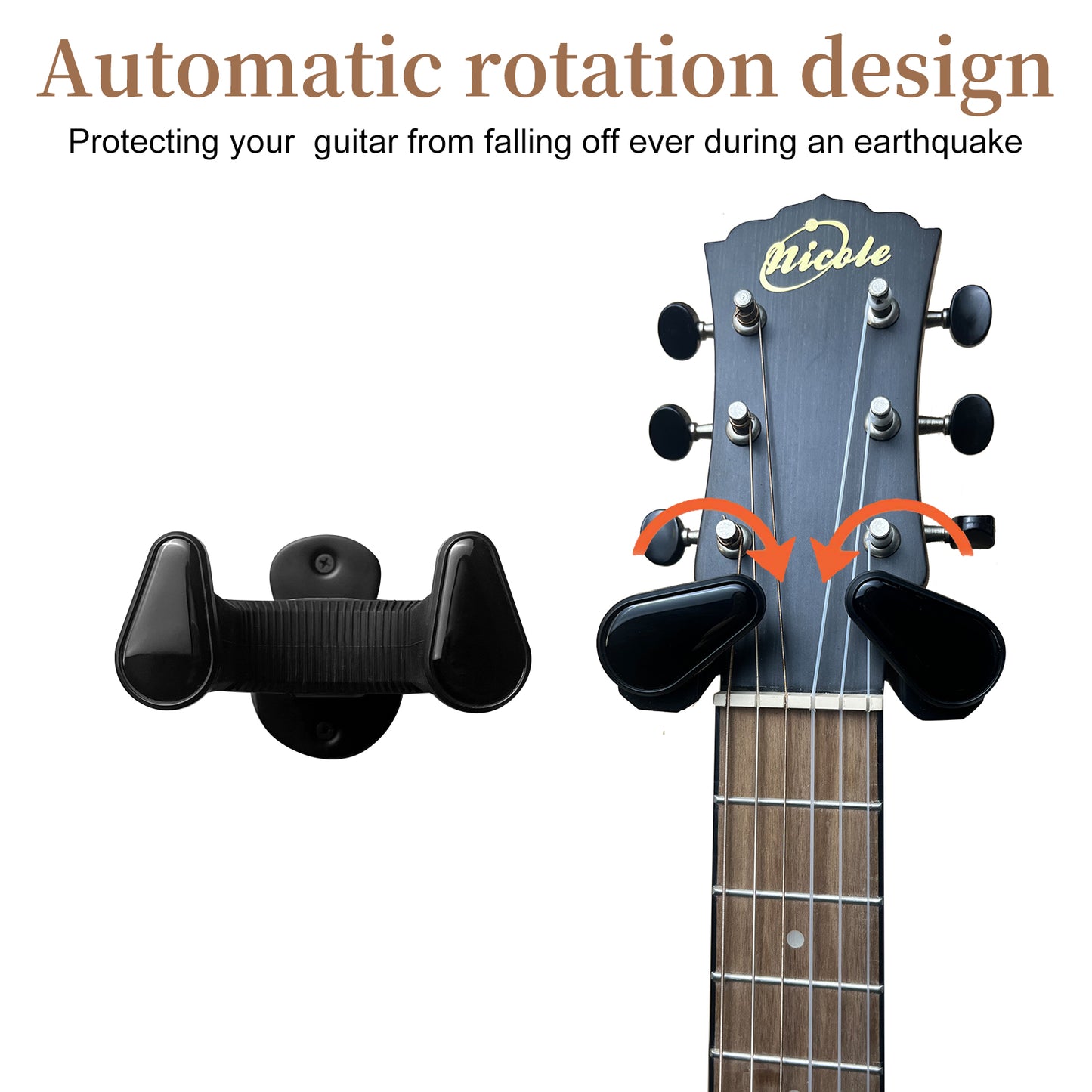 Guitar Wall Mount Hanger, Auto Lock Adjustable Guitar Hook Holder for Acoustic, Electric, Bass, Banjo and Mandolin, Gift for Guitar Player