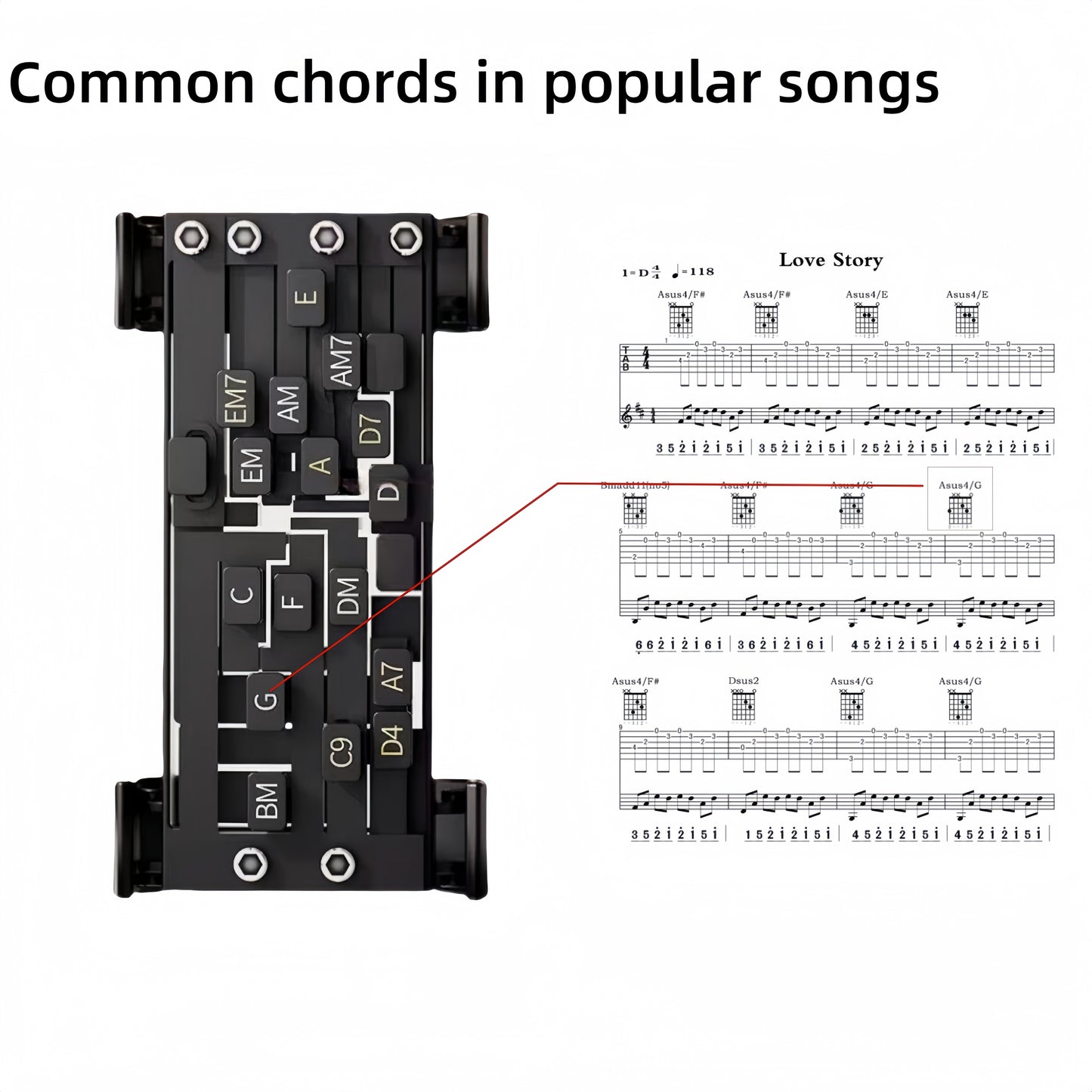Guitar Chord Presser for Beginners, 16 Chords Presser Guitar Trainer for Guitar Starter Learning Tool, Aid Tool Accessories for Guitar Enthusiasts Beginners