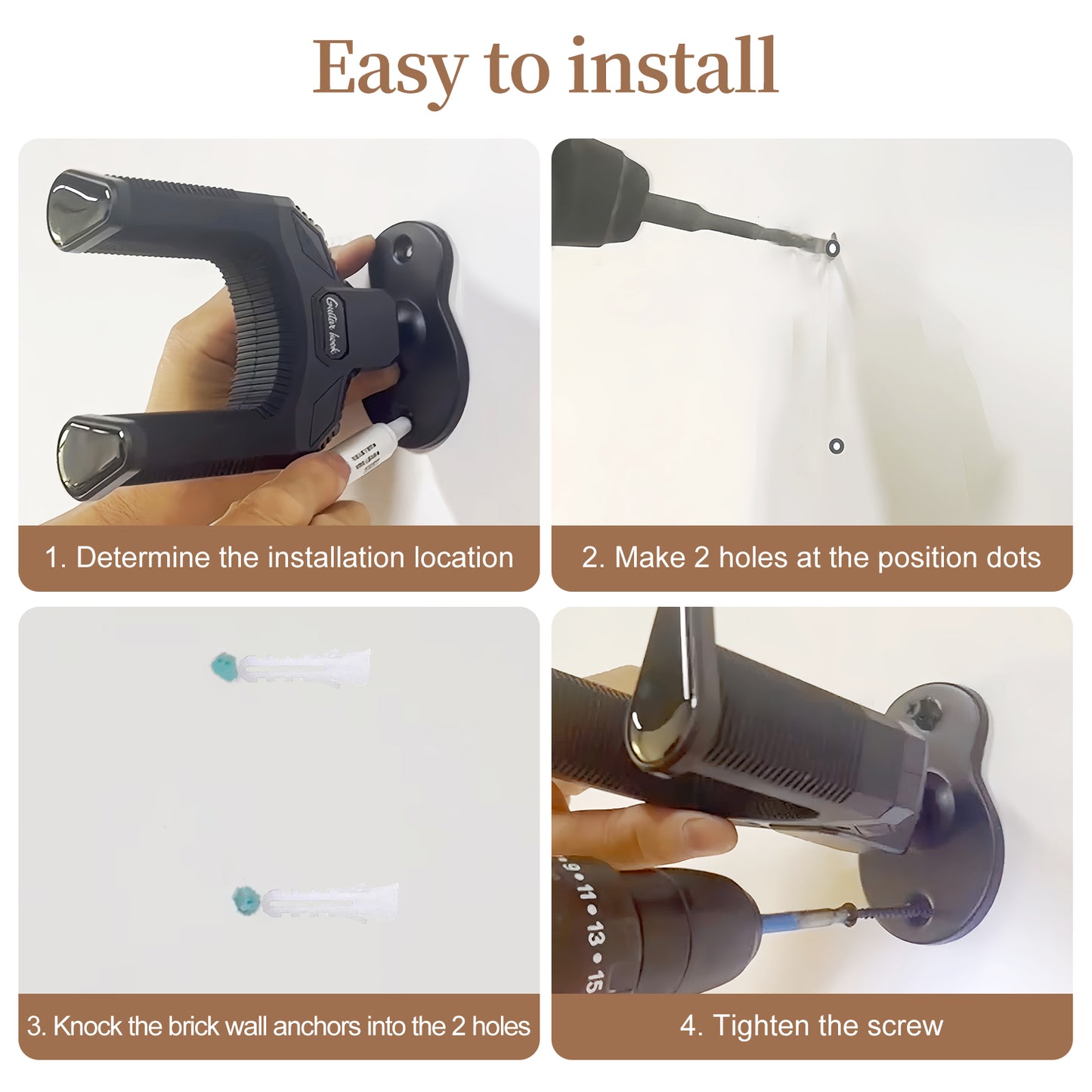 Guitar Wall Mount Hanger, Auto Lock Adjustable Guitar Hook Holder for Acoustic, Electric, Bass, Banjo and Mandolin, Gift for Guitar Player