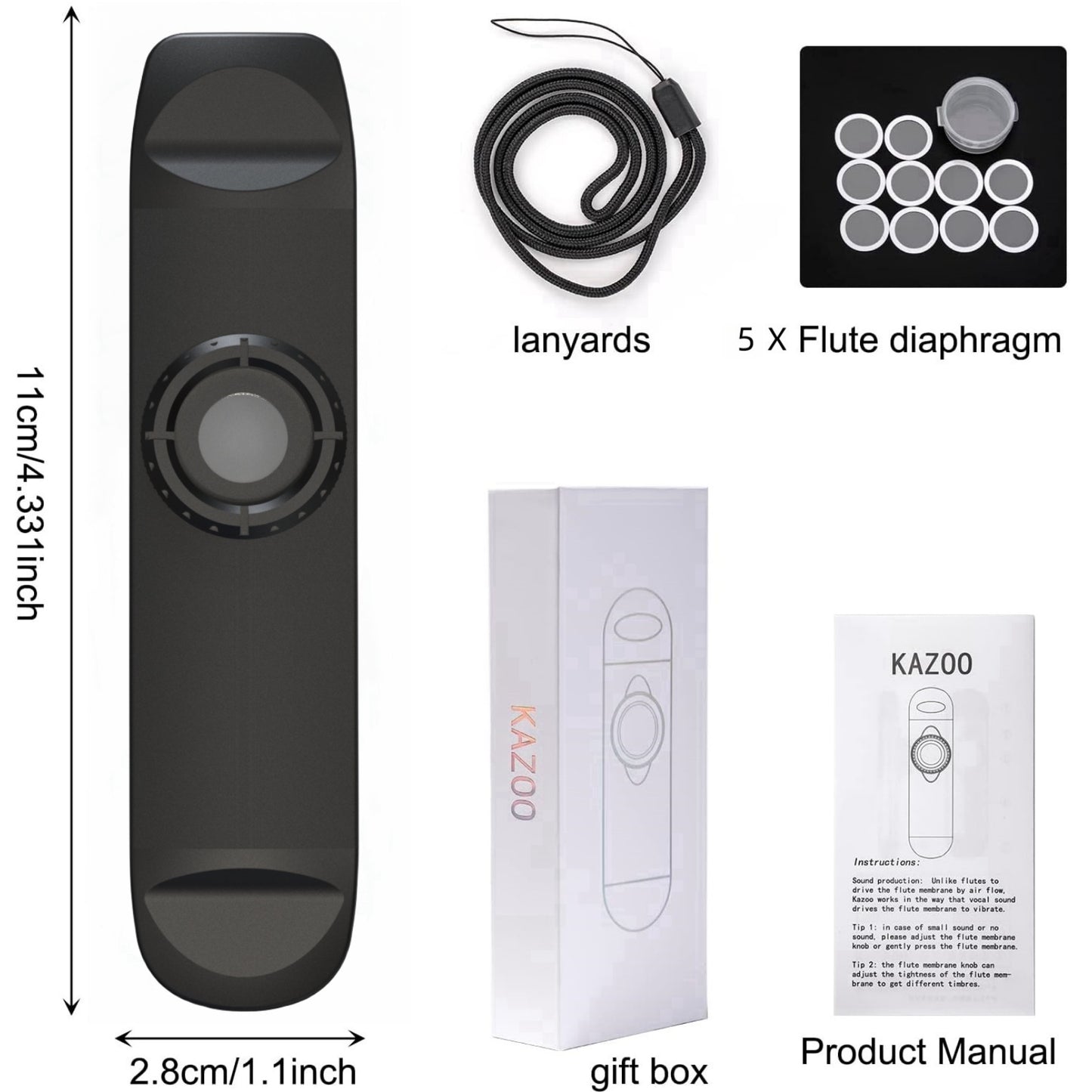 Professional Kazoo Wind Instrument with 5 Membranes, Lanyard, Adjustable Tone for Guitar, Ukulele, Violin, Piano, Keyboard, Easy to Learn Musical Instruments for Kids/adults/Music Lovers